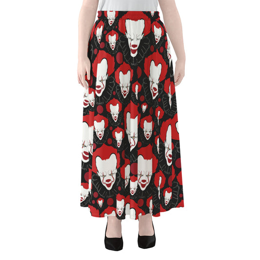Halloween Scary Clown Pattern Print Chiffon Maxi Skirt