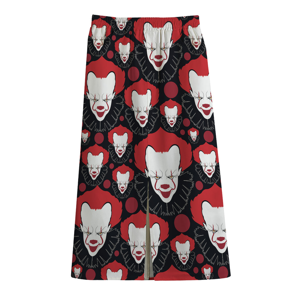 Halloween Scary Clown Pattern Print Cotton Front Slit Maxi Skirt