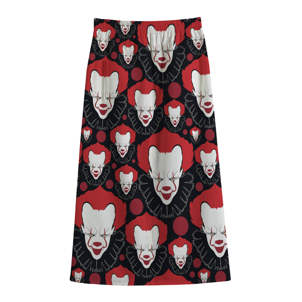 Halloween Scary Clown Pattern Print Cotton Front Slit Maxi Skirt