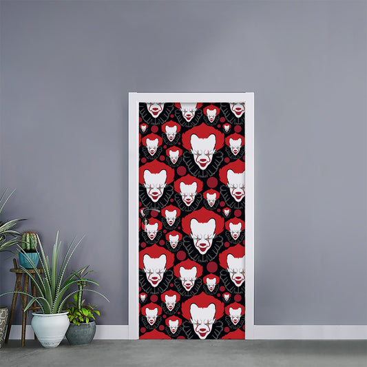 Halloween Scary Clown Pattern Print Door Sticker