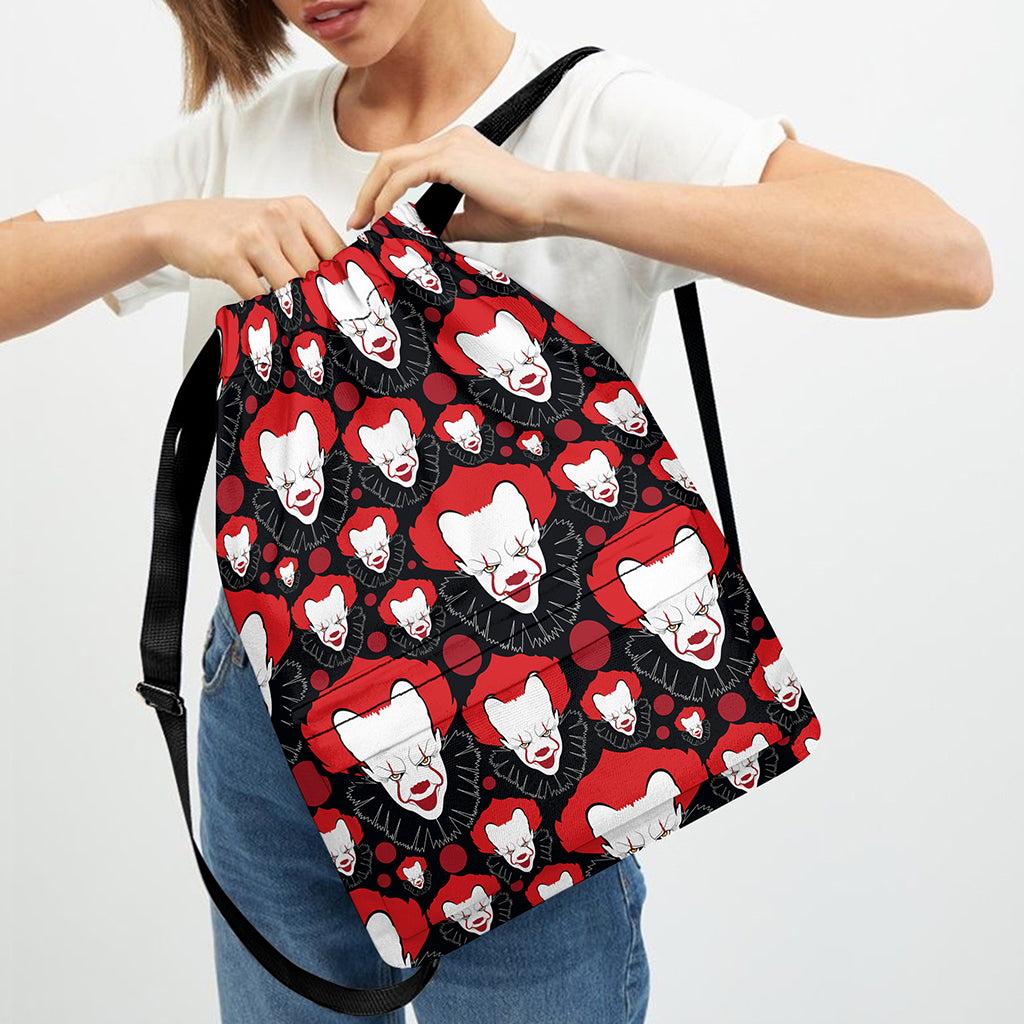 Halloween Scary Clown Pattern Print Drawstring Backpack