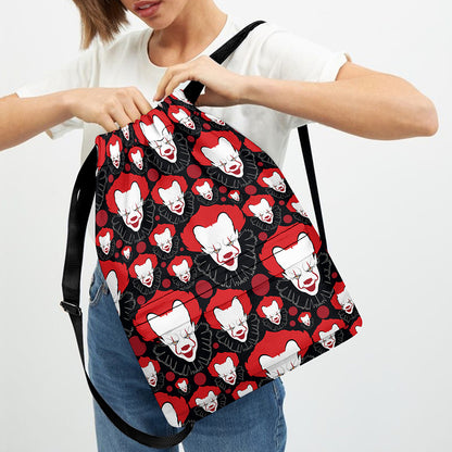 Halloween Scary Clown Pattern Print Drawstring Backpack