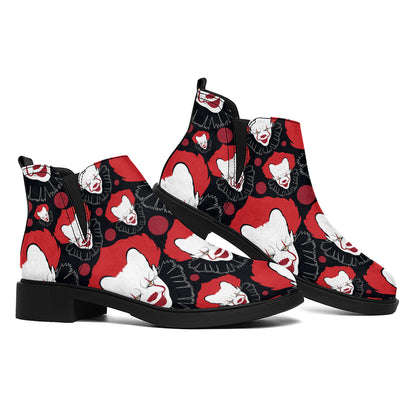 Halloween Scary Clown Pattern Print Flat Ankle Boots