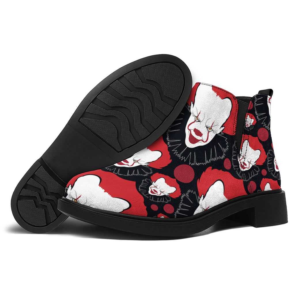 Halloween Scary Clown Pattern Print Flat Ankle Boots