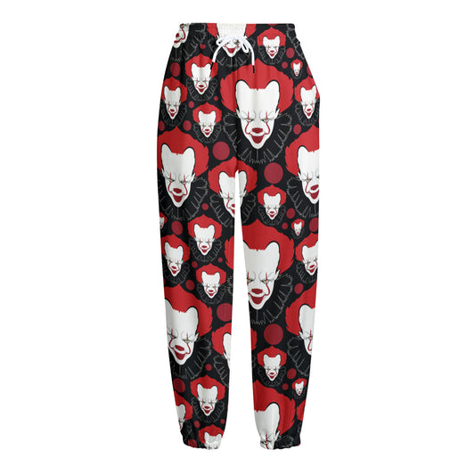 Halloween Scary Clown Pattern Print Fleece Lined Knit Pants