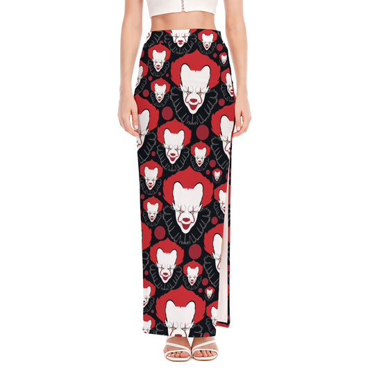 Halloween Scary Clown Pattern Print High Slit Maxi Skirt