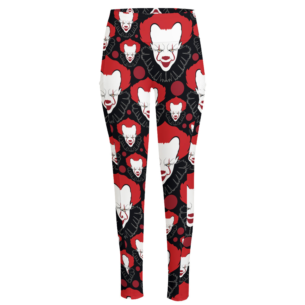 Halloween Scary Clown Pattern Print High-Waisted Pocket Leggings