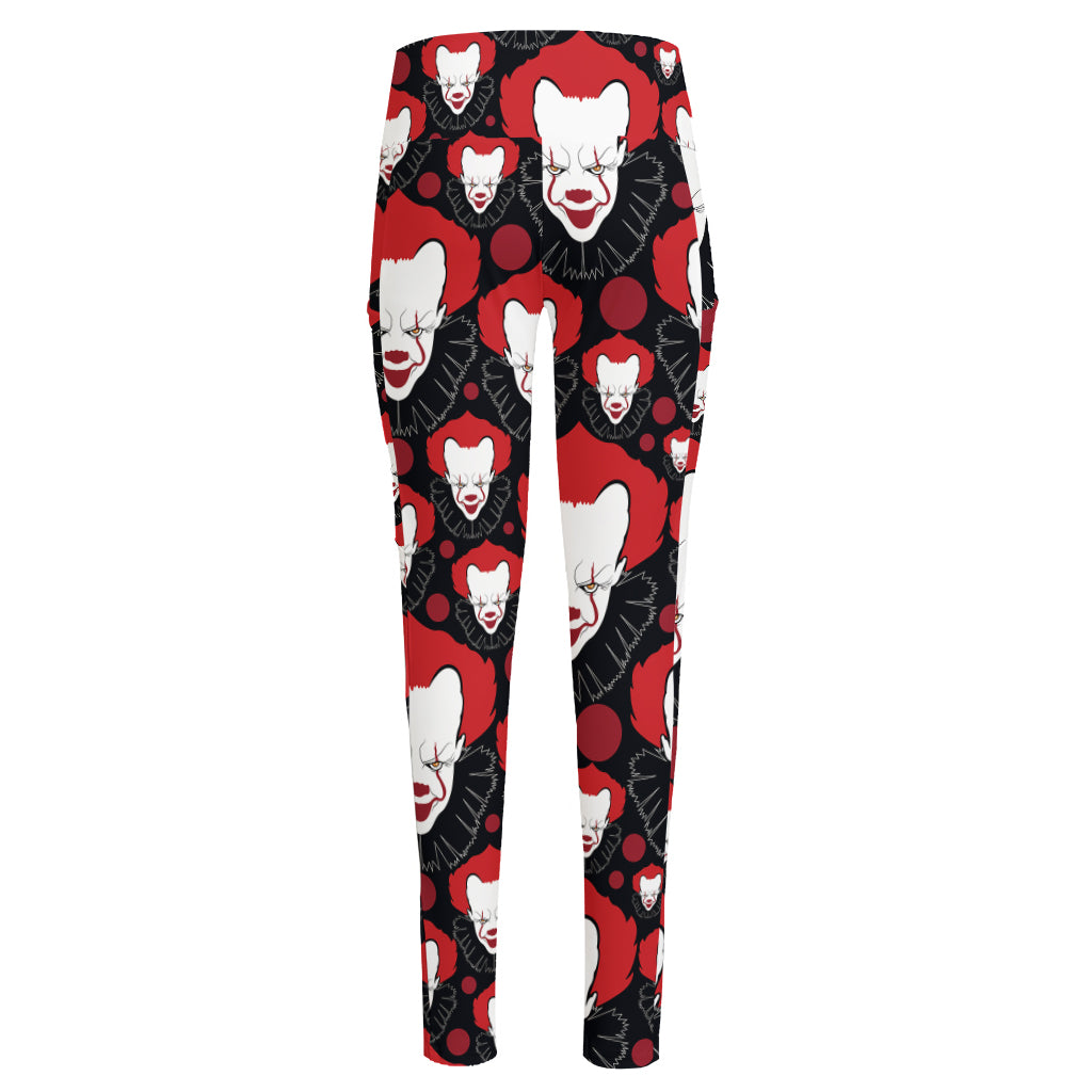 Halloween Scary Clown Pattern Print High-Waisted Pocket Leggings
