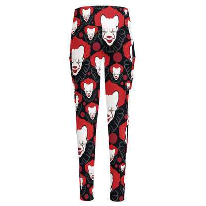 Halloween Scary Clown Pattern Print High-Waisted Pocket Leggings