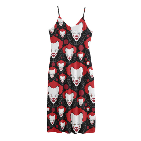 Halloween Scary Clown Pattern Print Jersey Midi Cami Dress