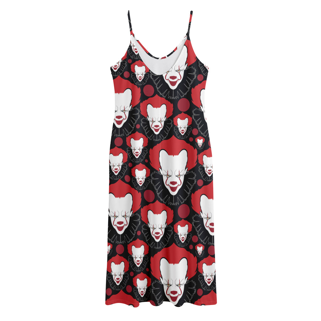Halloween Scary Clown Pattern Print Jersey Midi Cami Dress