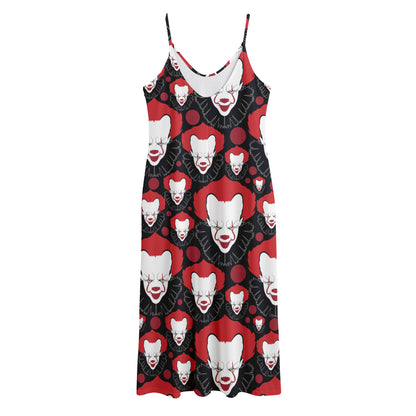 Halloween Scary Clown Pattern Print Jersey Midi Cami Dress