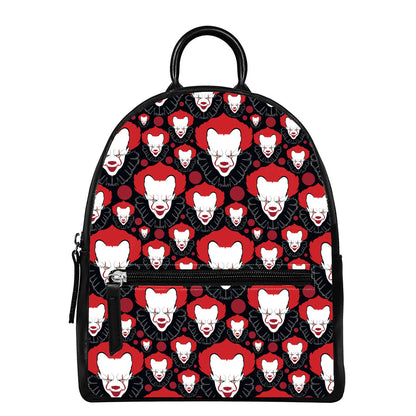 Halloween Scary Clown Pattern Print Leather Backpack