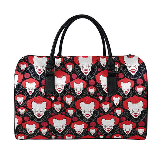 Halloween Scary Clown Pattern Print Leather Duffle Bag