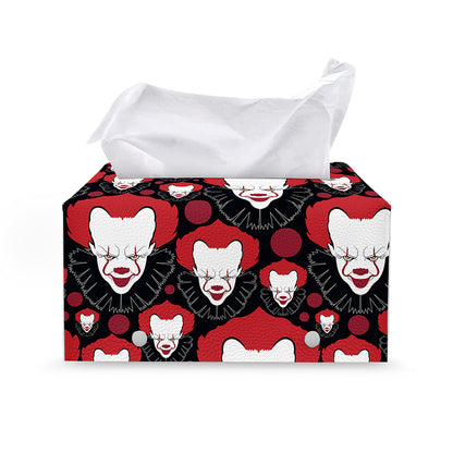 Halloween Scary Clown Pattern Print Leather Tissue Box Cover