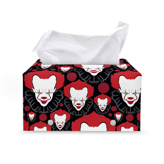 Halloween Scary Clown Pattern Print Leather Tissue Box Cover