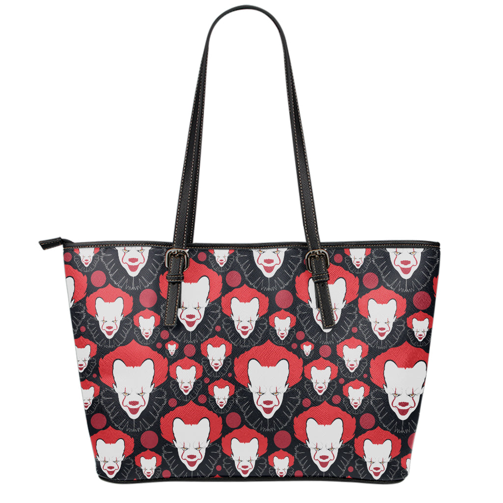 Halloween Scary Clown Pattern Print Leather Tote Bag