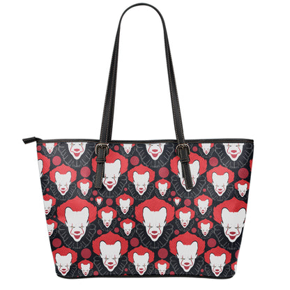 Halloween Scary Clown Pattern Print Leather Tote Bag