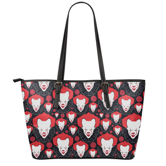 Halloween Scary Clown Pattern Print Leather Tote Bag