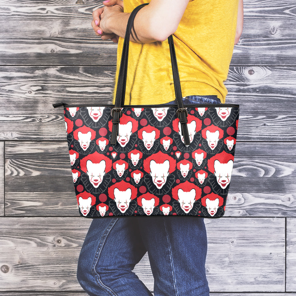 Halloween Scary Clown Pattern Print Leather Tote Bag