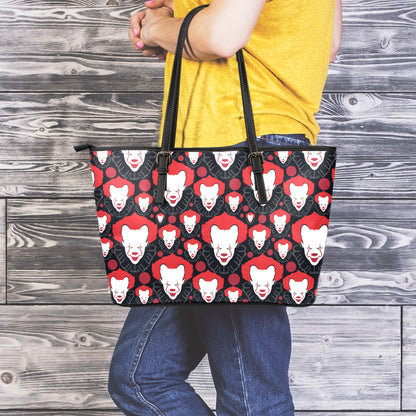 Halloween Scary Clown Pattern Print Leather Tote Bag