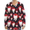 Halloween Scary Clown Pattern Print Long Sleeve Baseball Jersey