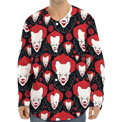 Halloween Scary Clown Pattern Print Long Sleeve Baseball Jersey