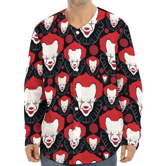 Halloween Scary Clown Pattern Print Long Sleeve Baseball Jersey