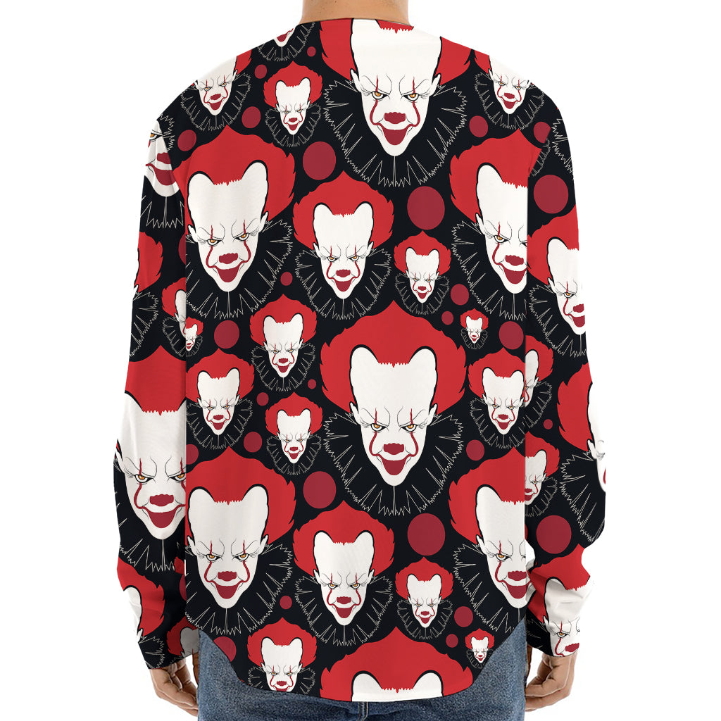 Halloween Scary Clown Pattern Print Long Sleeve Baseball Jersey