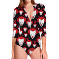 Halloween Scary Clown Pattern Print Long Sleeve Swimsuit