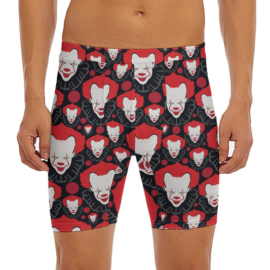 Halloween Scary Clown Pattern Print Men's Long Boxer Briefs