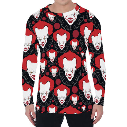 Halloween Scary Clown Pattern Print Men's Long Sleeve T-Shirt