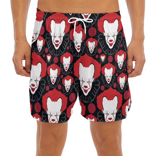 Halloween Scary Clown Pattern Print Men's Split Running Shorts