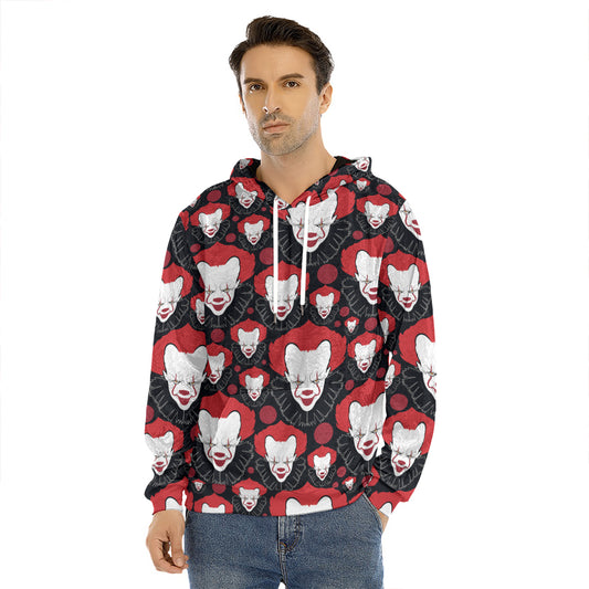 Halloween Scary Clown Pattern Print Men's Velvet Pullover Hoodie
