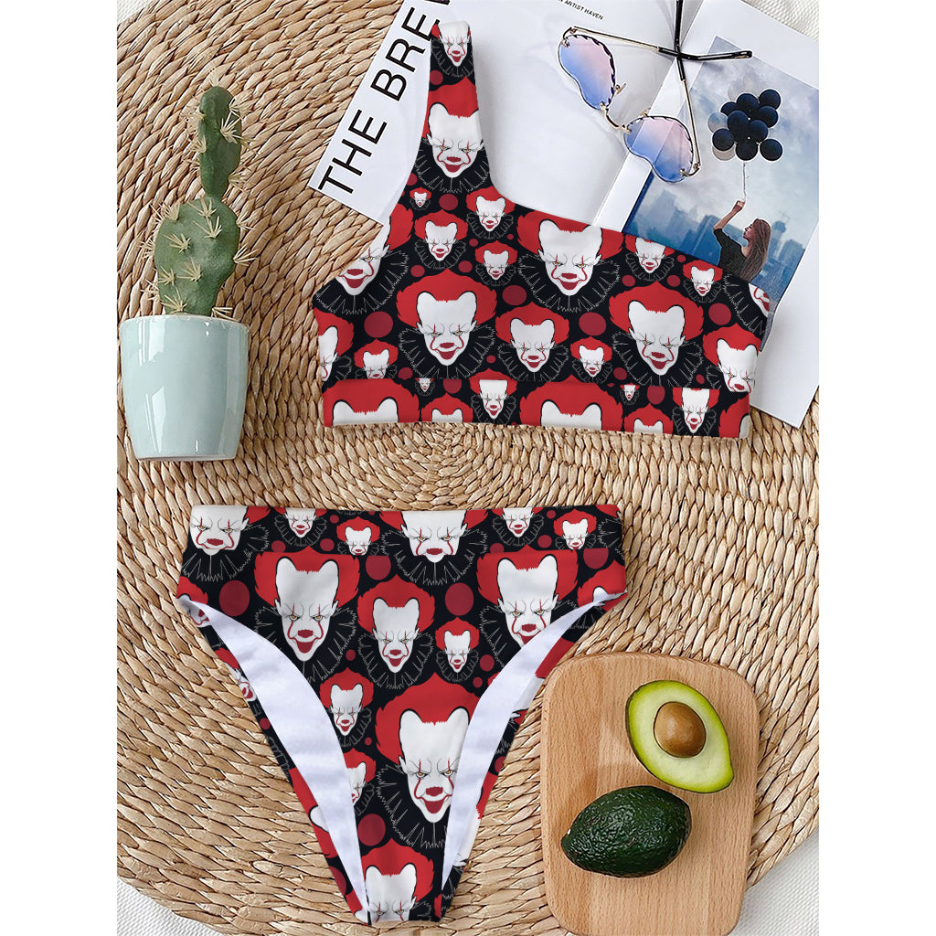 Halloween Scary Clown Pattern Print One Shoulder Bikini Top