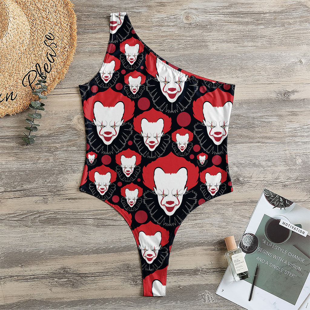 Halloween Scary Clown Pattern Print One Shoulder Bodysuit