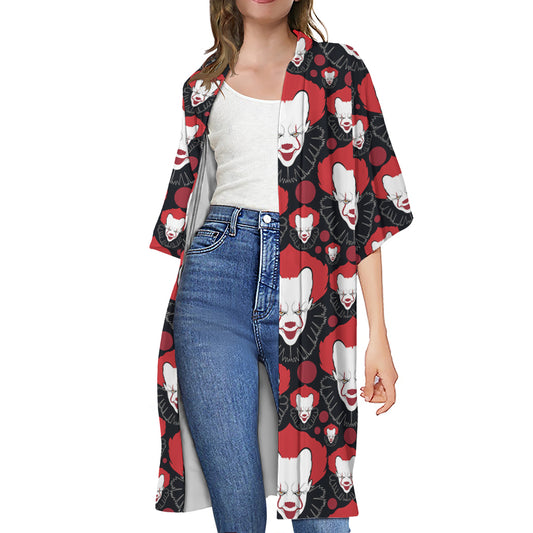 Halloween Scary Clown Pattern Print Open Front Beach Cover Up