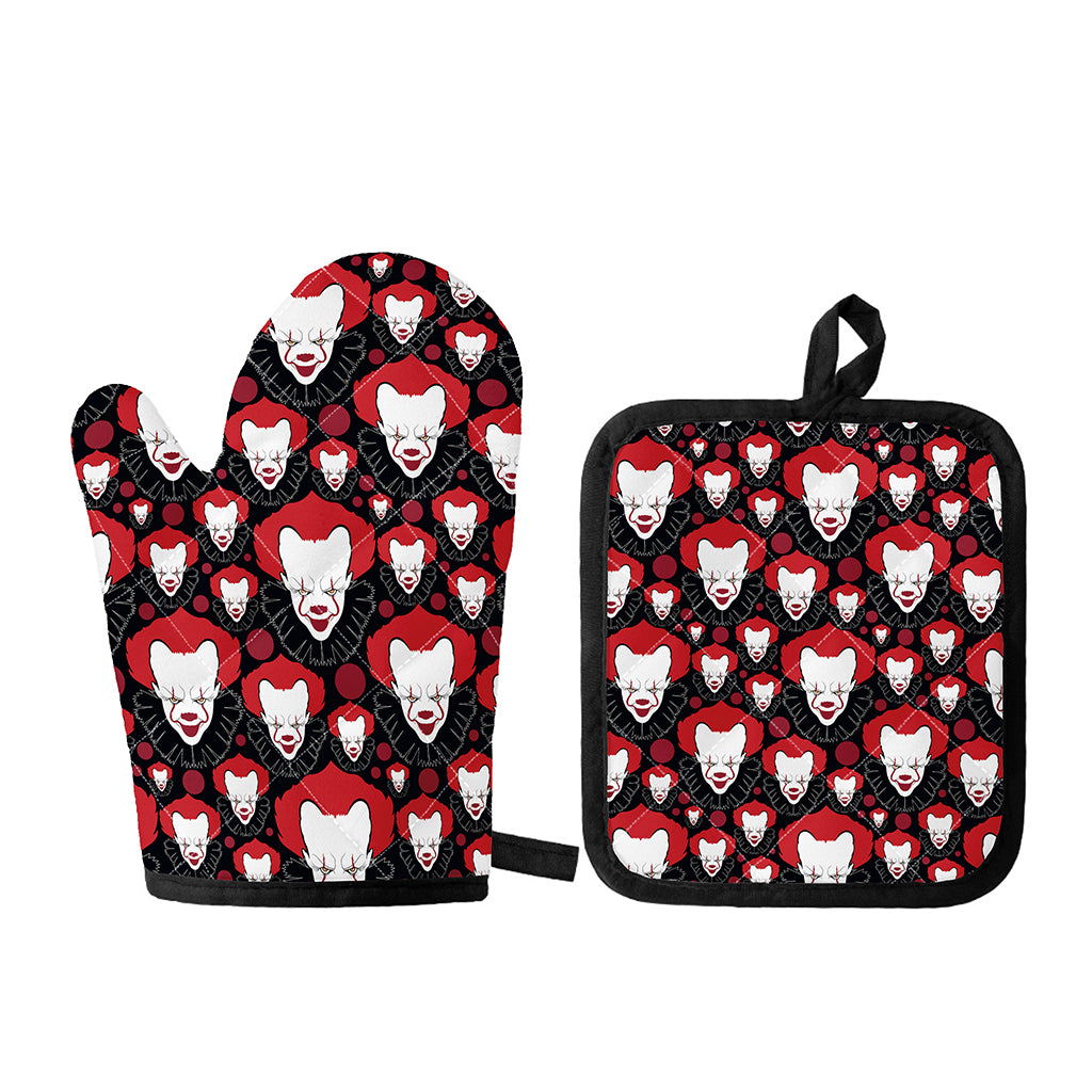 Halloween Scary Clown Pattern Print Oven Mitt And Pot Holder Set