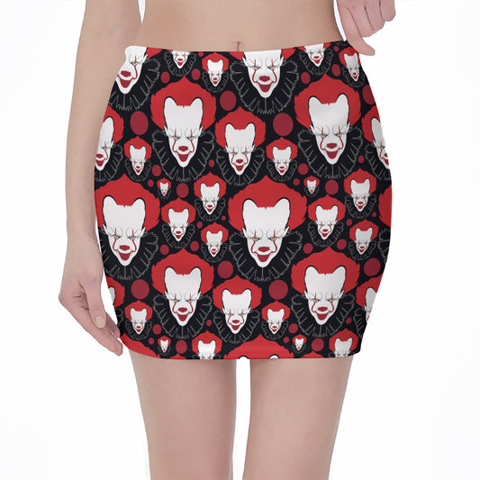 Halloween Scary Clown Pattern Print Pencil Mini Skirt