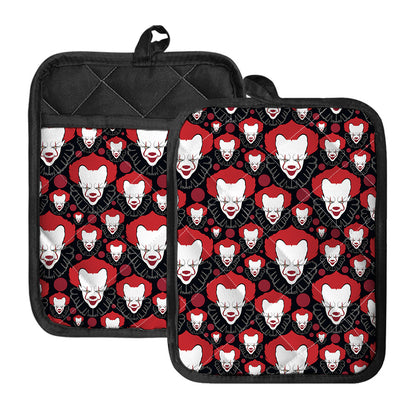 Halloween Scary Clown Pattern Print Pot Holders With Pocket
