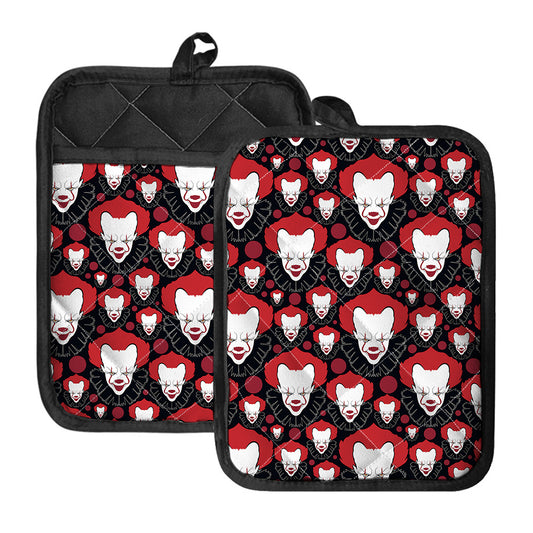 Halloween Scary Clown Pattern Print Pot Holders With Pocket