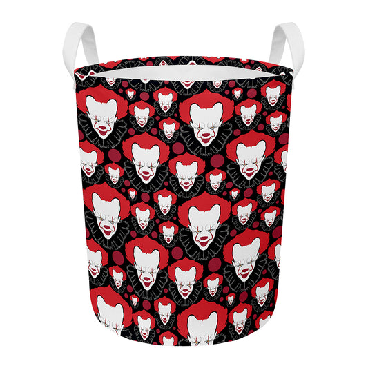 Halloween Scary Clown Pattern Print Round Laundry Basket