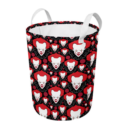 Halloween Scary Clown Pattern Print Round Laundry Basket
