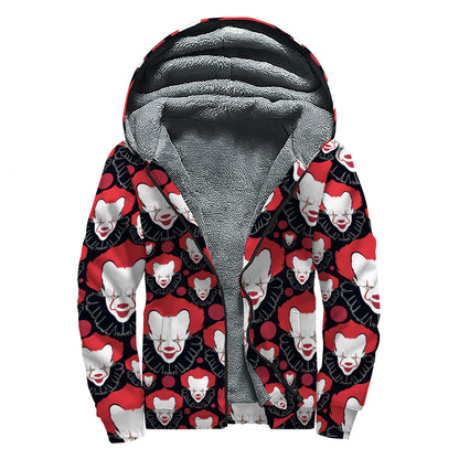 Halloween Scary Clown Pattern Print Sherpa Lined Zip Up Hoodie