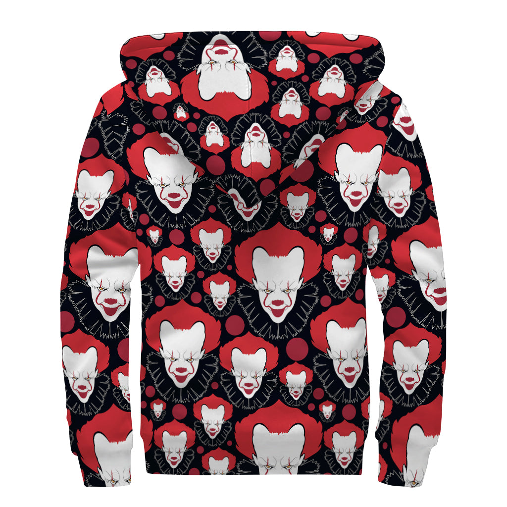 Halloween Scary Clown Pattern Print Sherpa Lined Zip Up Hoodie
