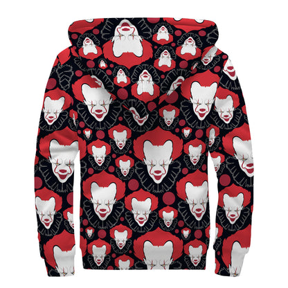 Halloween Scary Clown Pattern Print Sherpa Lined Zip Up Hoodie