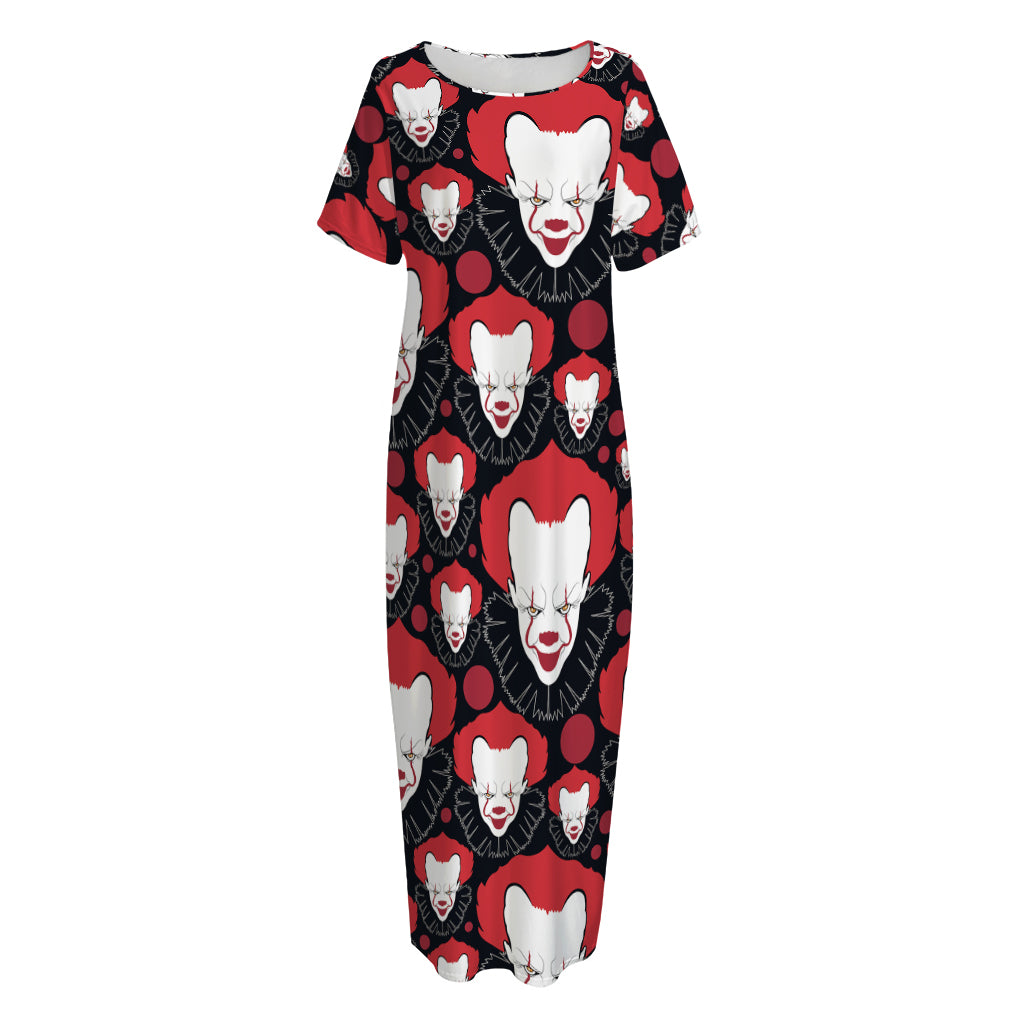 Halloween Scary Clown Pattern Print Short Sleeve Long Nightdress