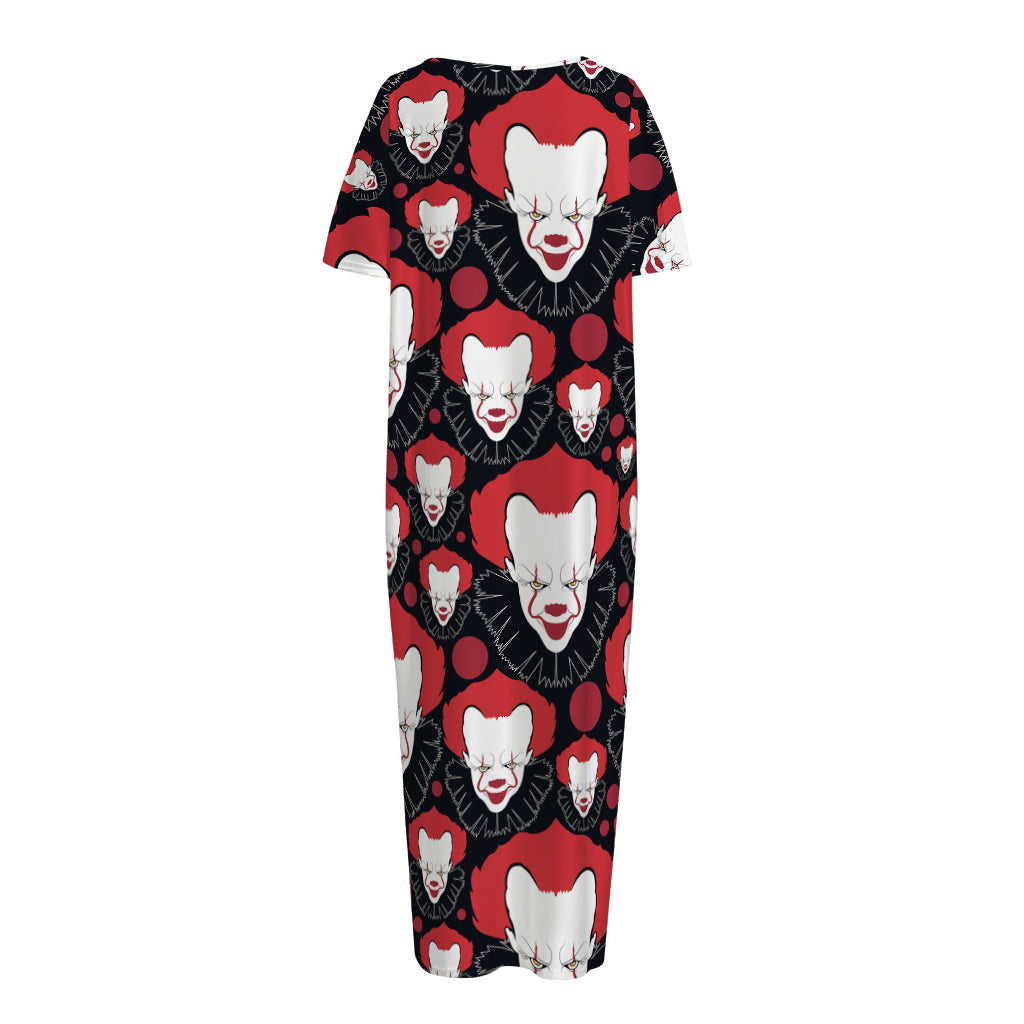 Halloween Scary Clown Pattern Print Short Sleeve Long Nightdress