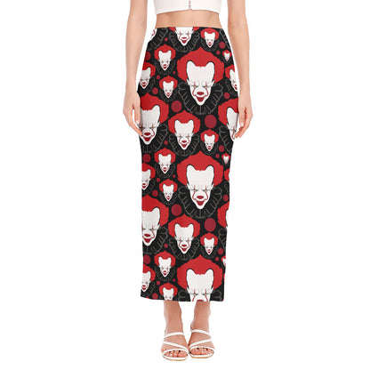 Halloween Scary Clown Pattern Print Side Slit Maxi Skirt