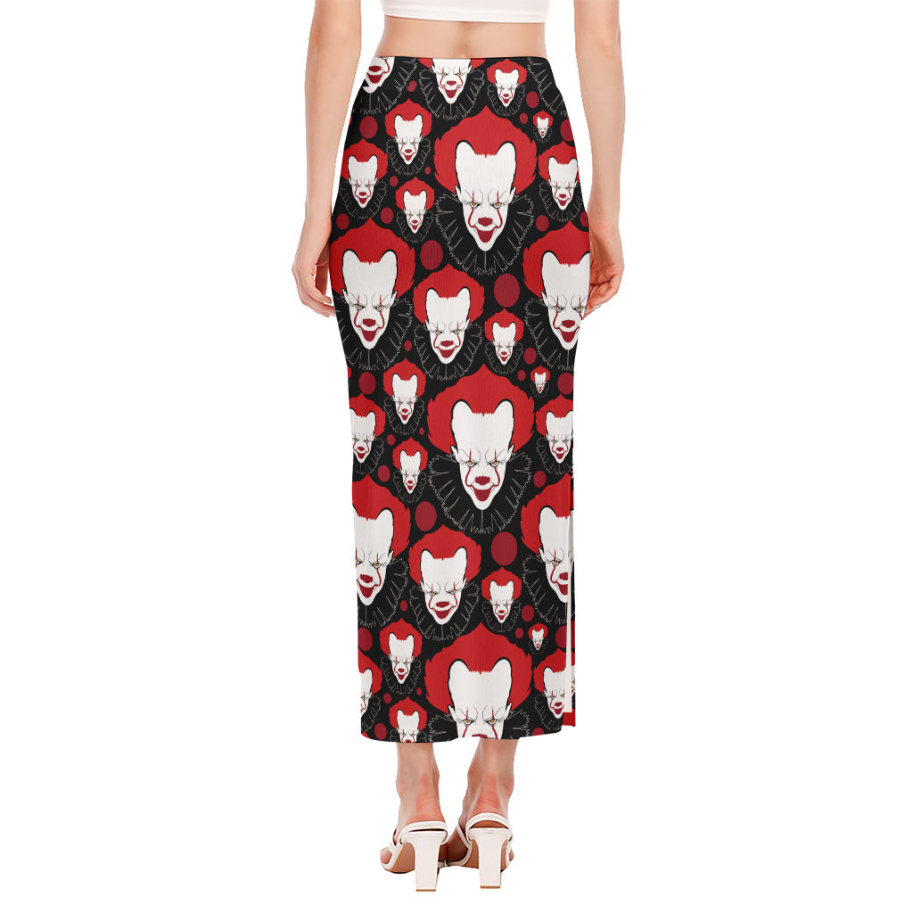 Halloween Scary Clown Pattern Print Side Slit Maxi Skirt